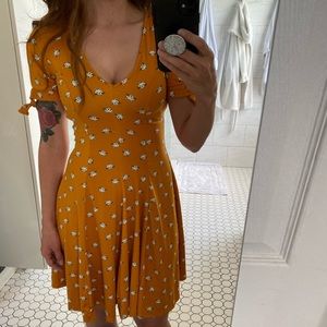 Banana Lemon Mustard Cat Flare Dress Retro/Vintage